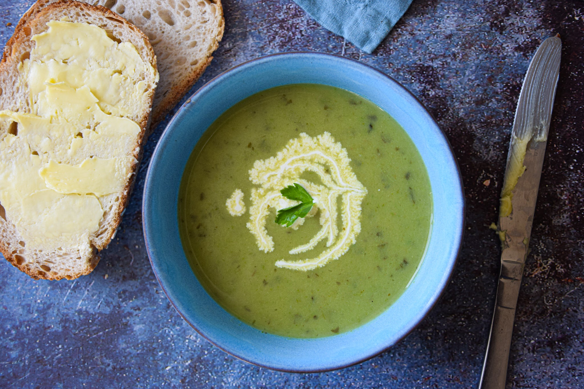 Asparagus, Laverbread and Pea soup